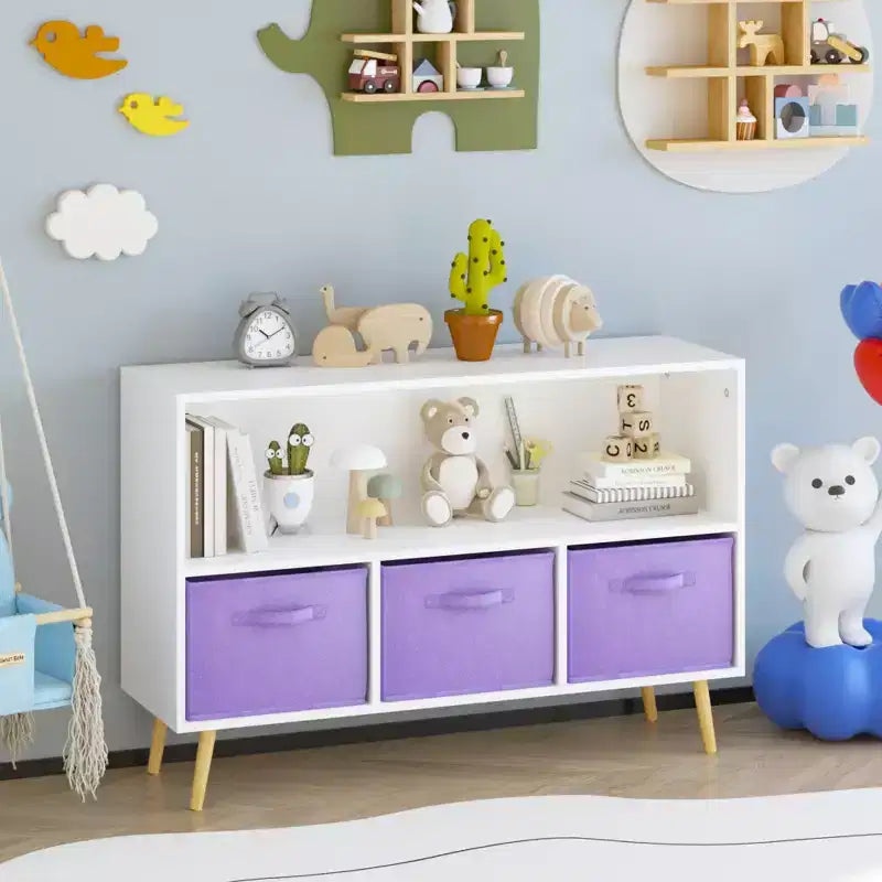 Armoire de chambre à coucher avec 3 tiroirs en tissu pliable et grand espace de rangement pour jouets