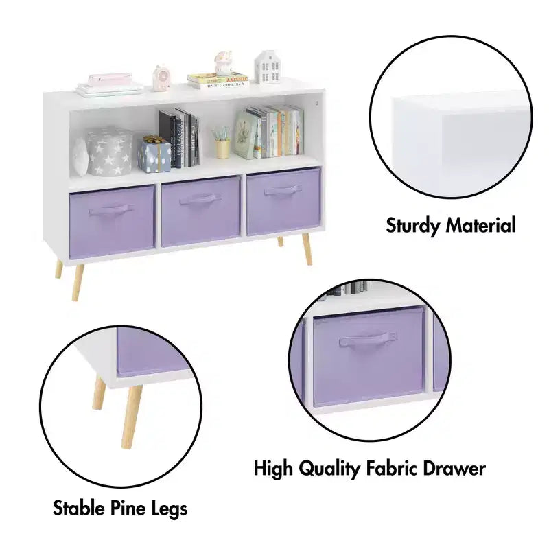 Armoire de chambre à coucher avec 3 tiroirs en tissu pliable et grand espace de rangement pour jouets