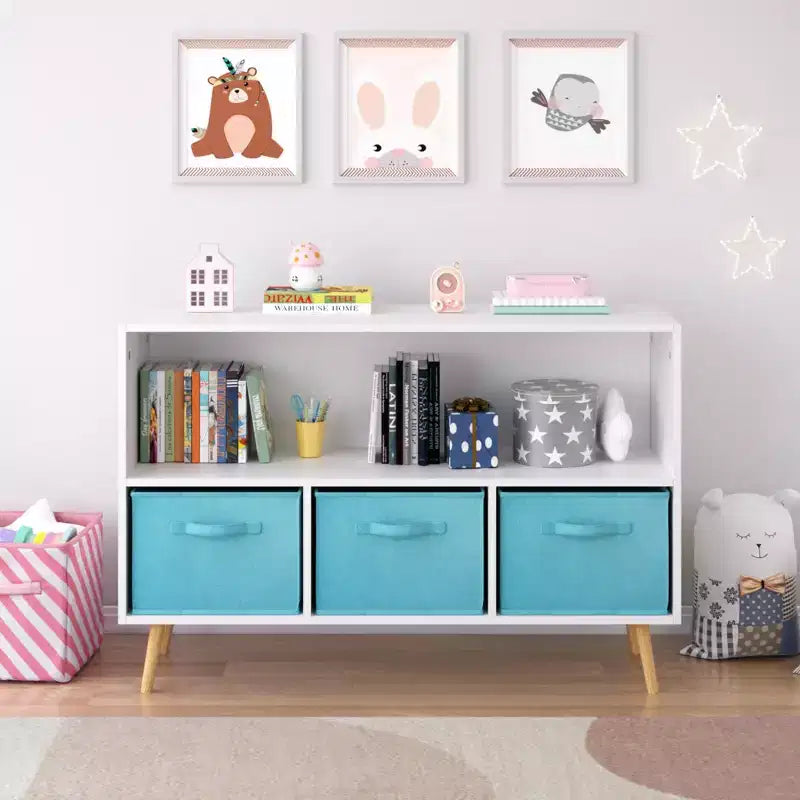 Armoire de chambre à coucher avec 3 tiroirs en tissu pliable et grand espace de rangement pour jouets