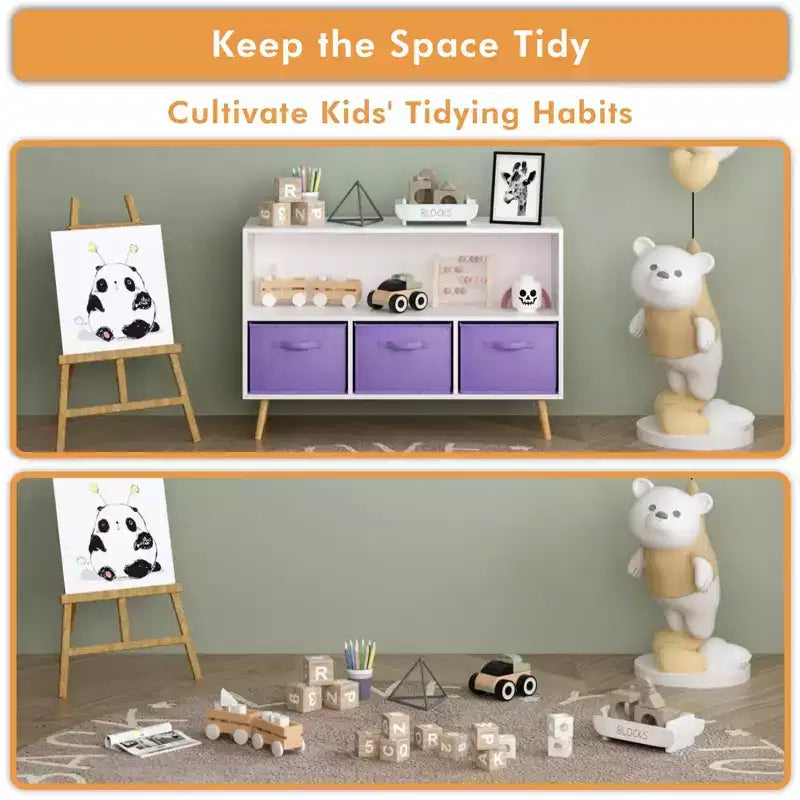 Armoire de chambre à coucher avec 3 tiroirs en tissu pliable et grand espace de rangement pour jouets
