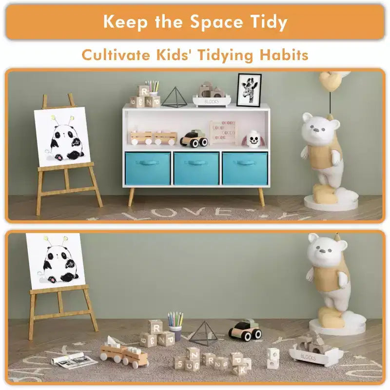 Armoire de chambre à coucher avec 3 tiroirs en tissu pliable et grand espace de rangement pour jouets