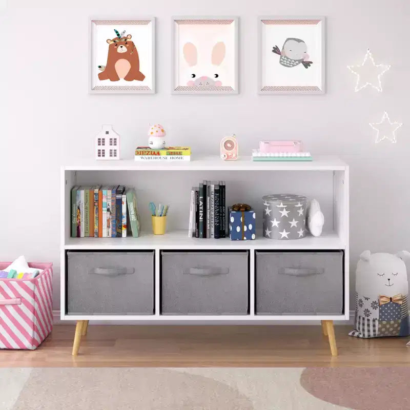 Armoire de chambre à coucher avec 3 tiroirs en tissu pliable et grand espace de rangement pour jouets