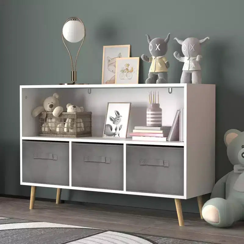 Armoire de chambre à coucher avec 3 tiroirs en tissu pliable et grand espace de rangement pour jouets
