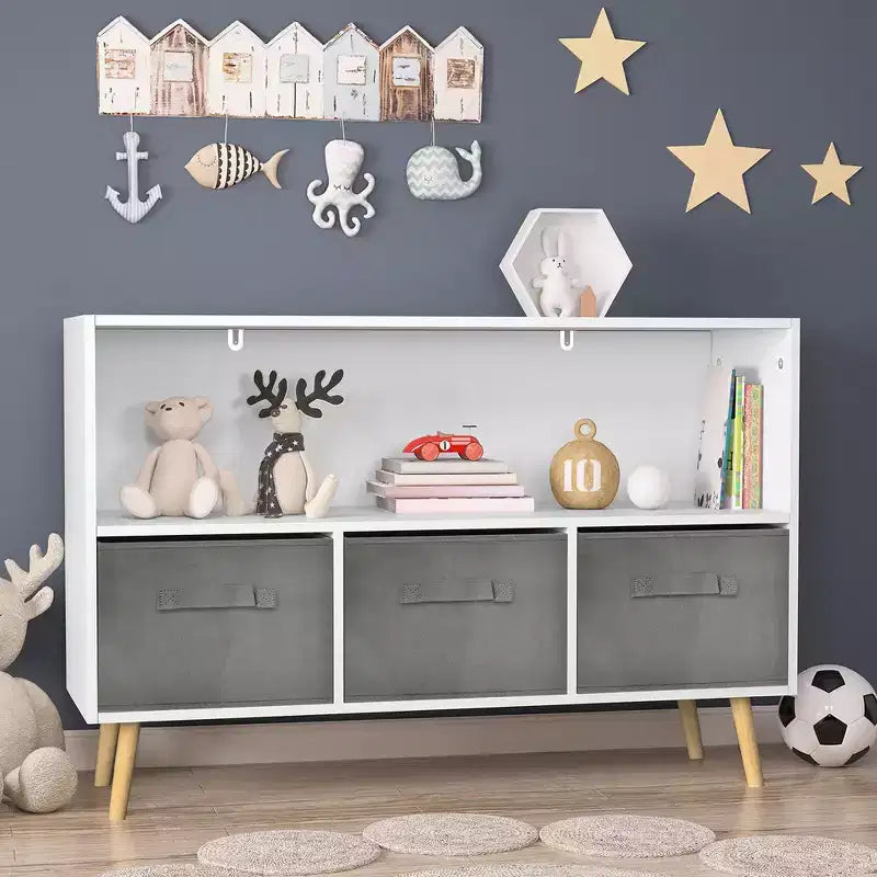 Armoire de chambre à coucher avec 3 tiroirs en tissu pliable et grand espace de rangement pour jouets