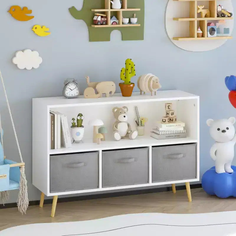 Armoire de chambre à coucher avec 3 tiroirs en tissu pliable et grand espace de rangement pour jouets
