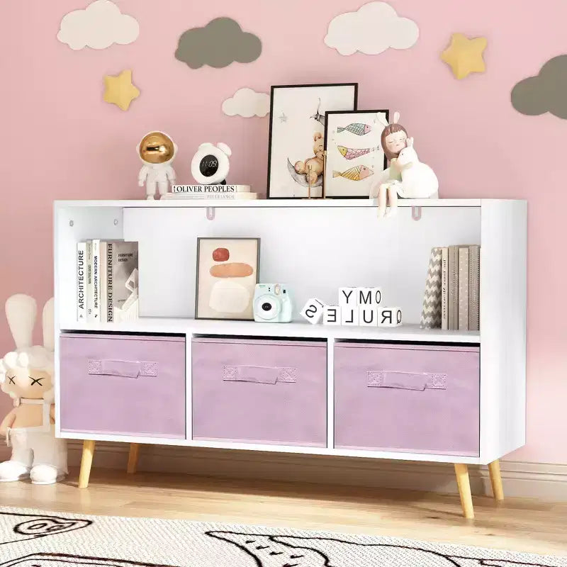 Armoire de chambre à coucher avec 3 tiroirs en tissu pliable et grand espace de rangement pour jouets