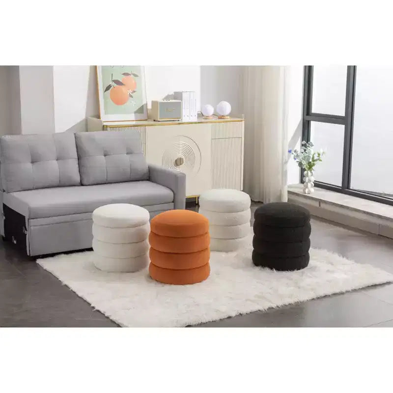 Banc Pouf Rond Moderne Tabouret de Coiffeuse Rembourré en Velours Doux