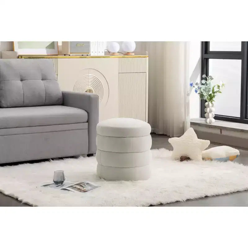 Banc Pouf Rond Moderne Tabouret de Coiffeuse Rembourré en Velours Doux