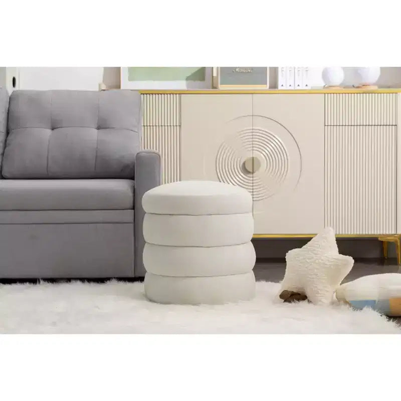 Banc Pouf Rond Moderne Tabouret de Coiffeuse Rembourré en Velours Doux