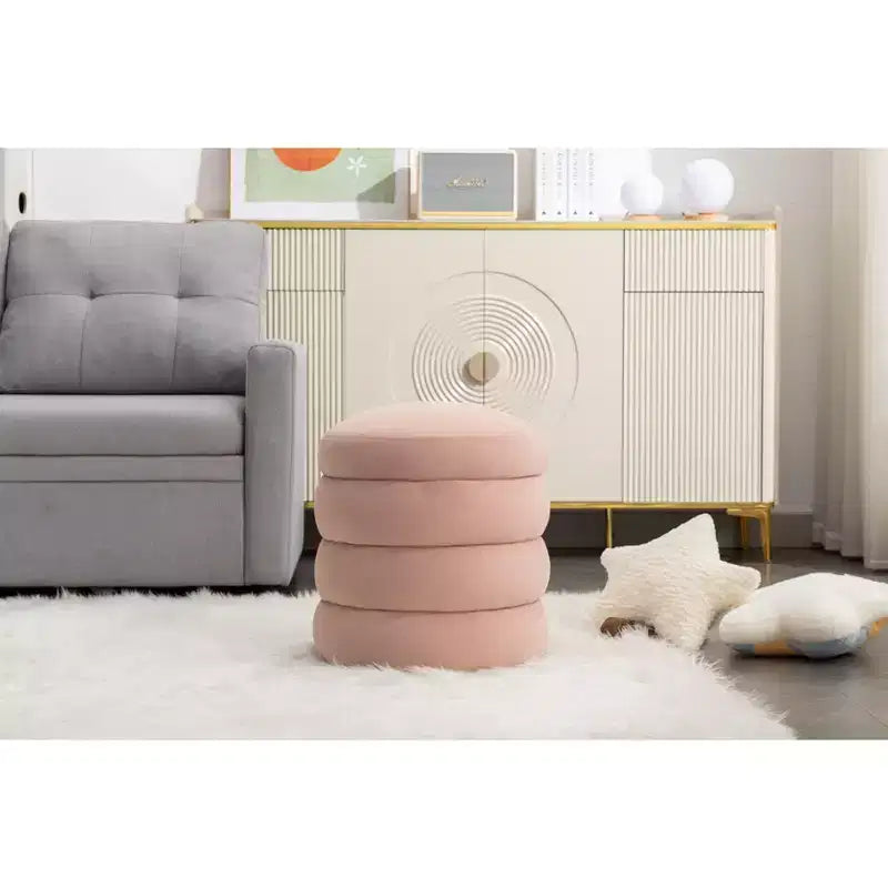 Banc Pouf Rond Moderne Tabouret de Coiffeuse Rembourré en Velours Doux