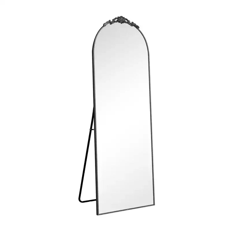 Miroir pleine longueur en aluminium noir à cadre mince à angle droit avec support