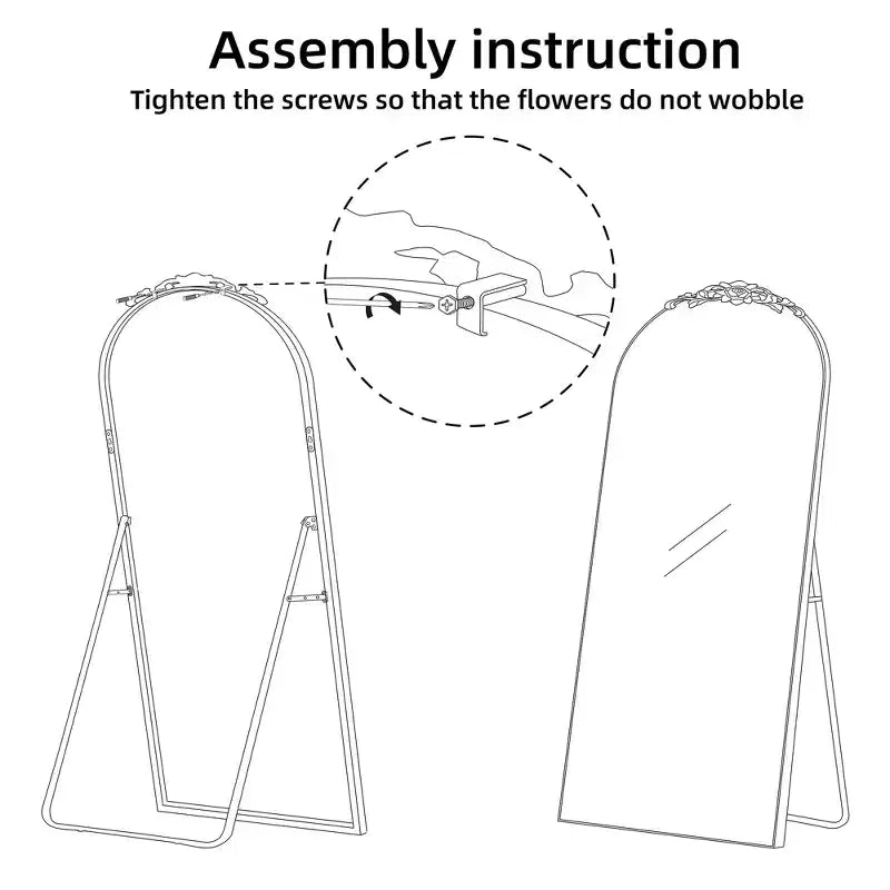 Miroir pleine longueur en aluminium noir à cadre mince à angle droit avec support