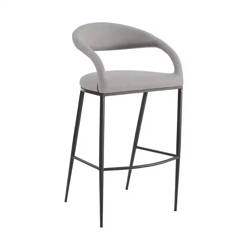 Chaise de bar basse en similicuir gris clair et noir et fer forgé