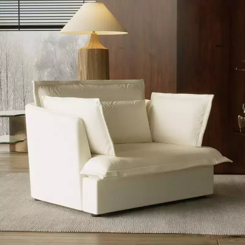 Fauteuil simple blanc capitonné, mobilier de salon confortable