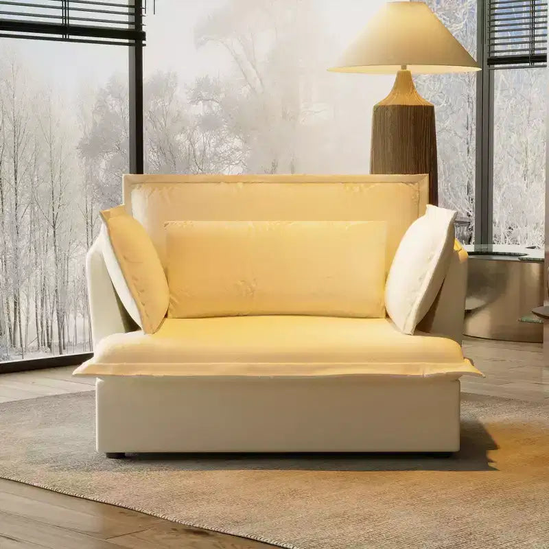Fauteuil simple blanc capitonné, mobilier de salon confortable