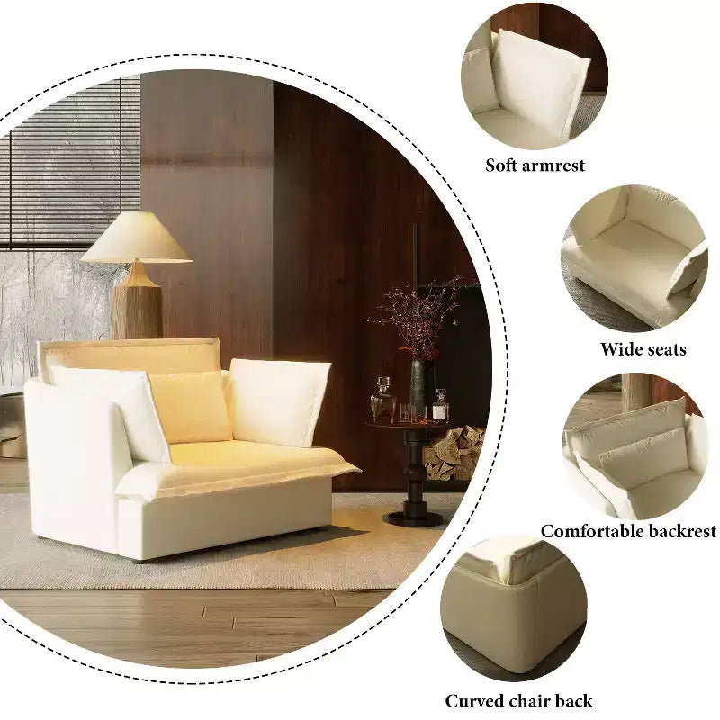 Fauteuil simple blanc capitonné, mobilier de salon confortable