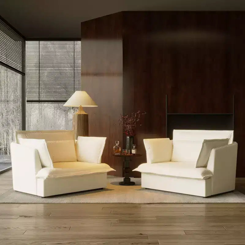 Fauteuil simple blanc capitonné, mobilier de salon confortable