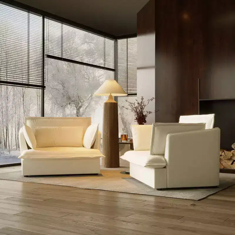 Fauteuil simple blanc capitonné, mobilier de salon confortable