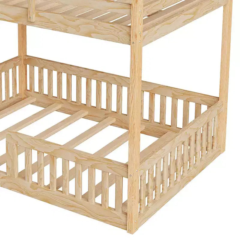 Lit superposé double en bois avec échelle et barrières de sécurité
