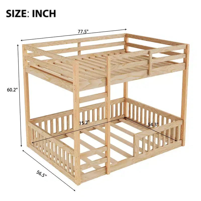 Lit superposé double en bois avec échelle et barrières de sécurité