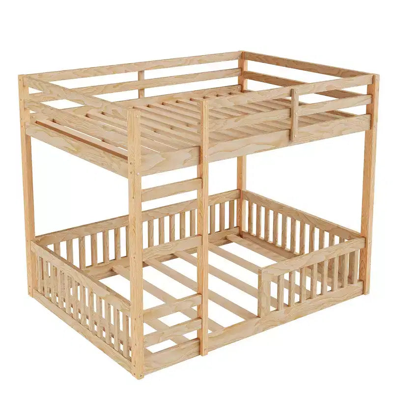 Lit superposé double en bois avec échelle et barrières de sécurité