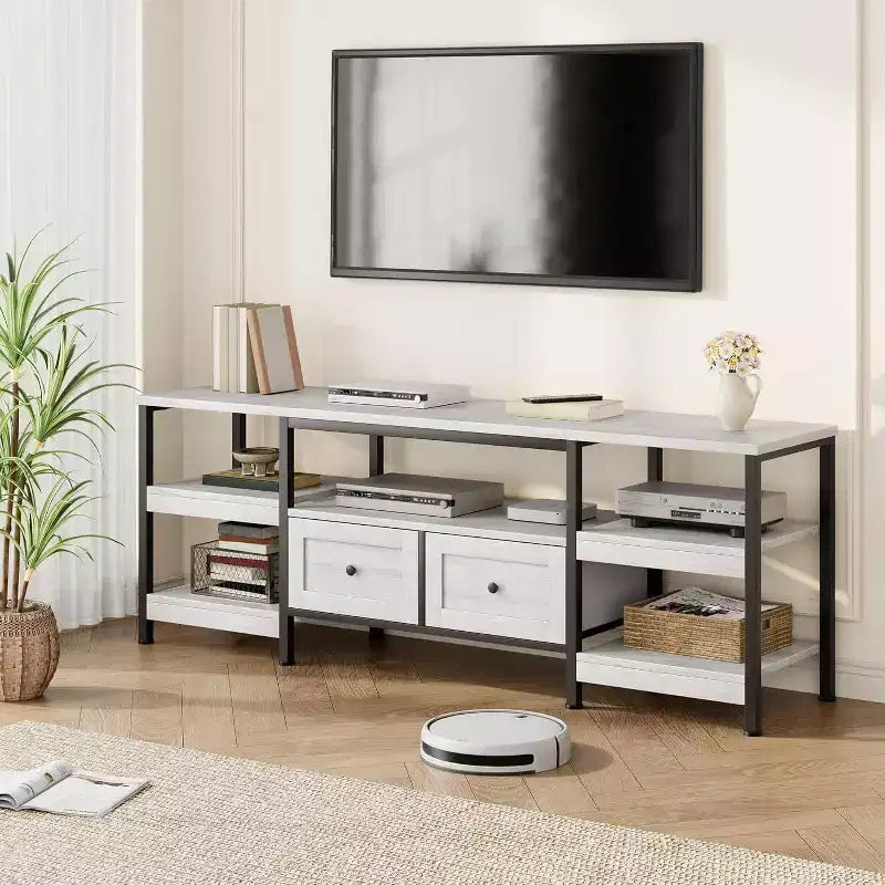 Meuble TV rustique de 71 po avec rangement – Convient aux téléviseurs jusqu'à 75 po