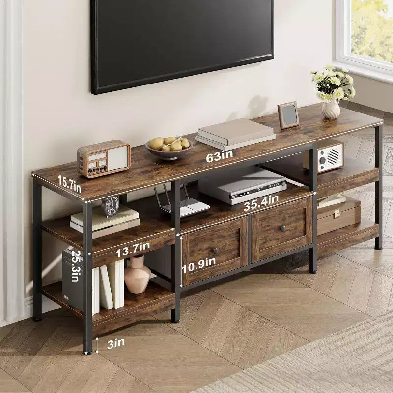 Meuble TV rustique de 71 po avec rangement – Convient aux téléviseurs jusqu'à 75 po