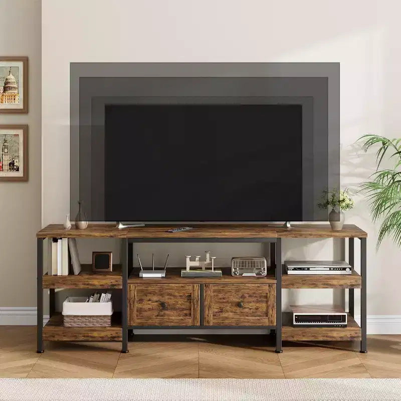 Meuble TV rustique de 71 po avec rangement – Convient aux téléviseurs jusqu'à 75 po