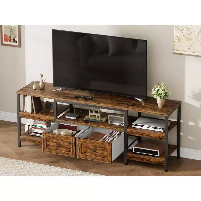 Meuble TV rustique de 71 po avec rangement – Convient aux téléviseurs jusqu'à 75 po