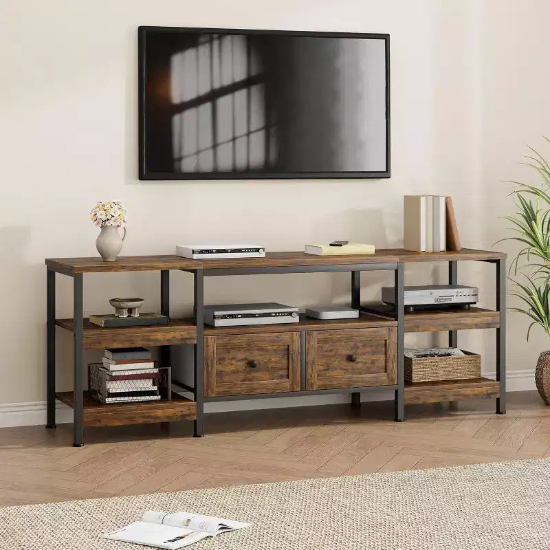 Meuble TV rustique de 71 po avec rangement – Convient aux téléviseurs jusqu'à 75 po