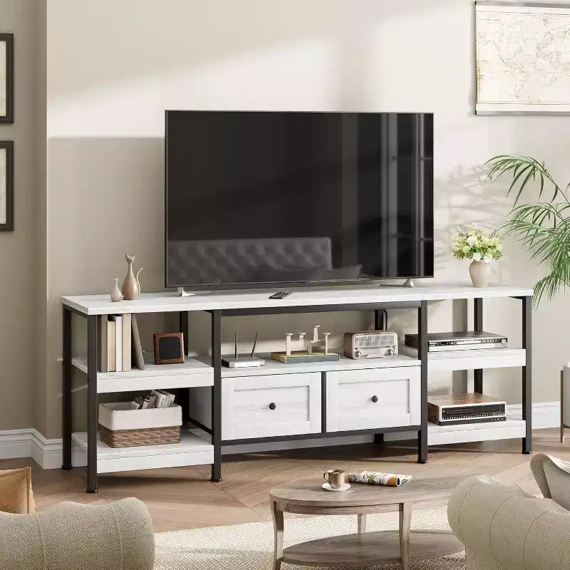 Meuble TV rustique de 71 po avec rangement – Convient aux téléviseurs jusqu'à 75 po
