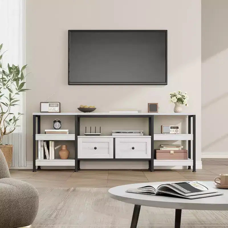 Meuble TV rustique de 71 po avec rangement – Convient aux téléviseurs jusqu'à 75 po