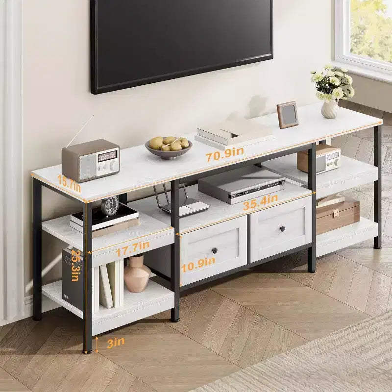 Meuble TV rustique de 71 po avec rangement – Convient aux téléviseurs jusqu'à 75 po