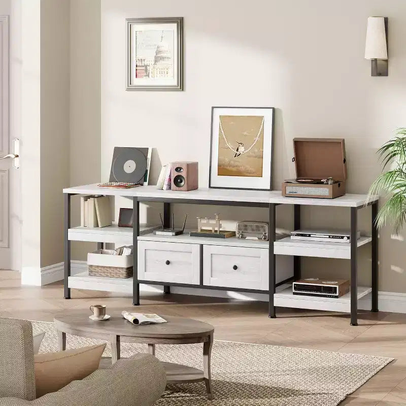 Meuble TV rustique de 71 po avec rangement – Convient aux téléviseurs jusqu'à 75 po