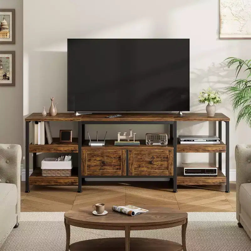 Meuble TV rustique de 71 po avec rangement – Convient aux téléviseurs jusqu'à 75 po