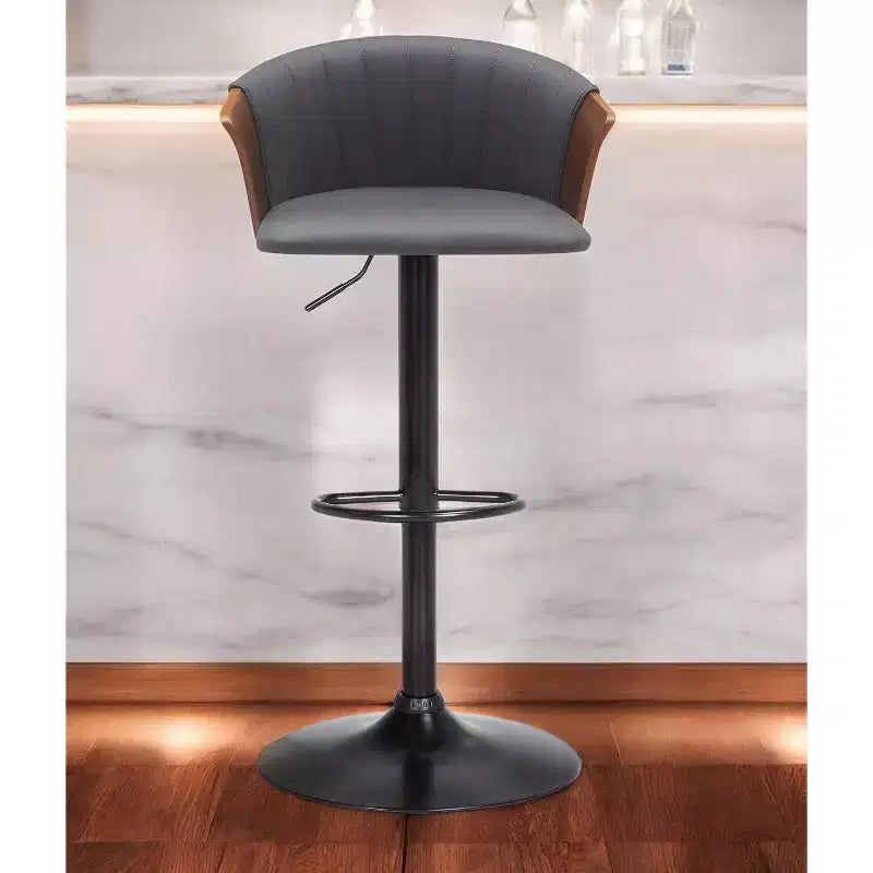 Tabouret de bar pivotant à hauteur réglable en similicuir gris et noir avec métal