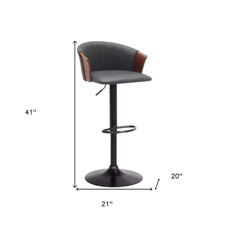 Tabouret de bar pivotant à hauteur réglable en similicuir gris et noir avec métal