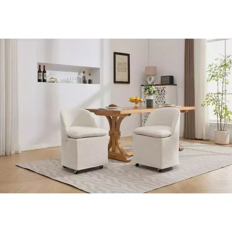Okak Modern Dining Chairs Set of 2, Comfy Chenille Dining Room Chairs with Universal Wheels &amp; Thick Cushions, Upholstered Kitchen Side Chairs