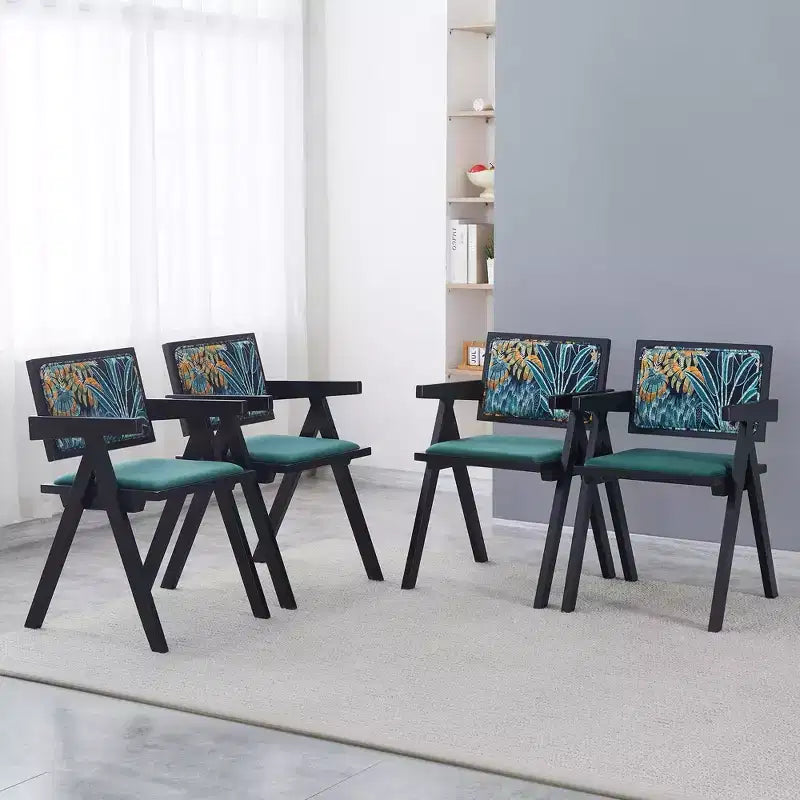 Chaises de salle à manger en bois massif avec dossier en rotin