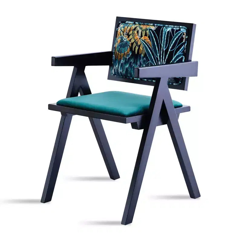Chaises de salle à manger en bois massif avec dossier en rotin
