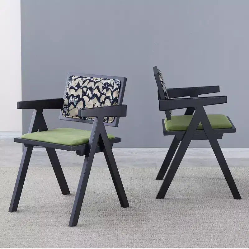 Chaises de salle à manger en bois massif avec dossier en rotin