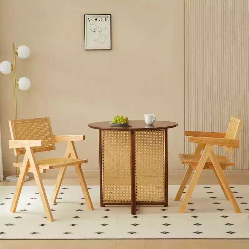 Chaises de salle à manger en bois massif avec dossier en rotin