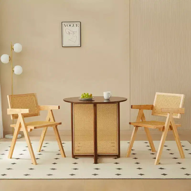 Chaises de salle à manger en bois massif avec dossier en rotin