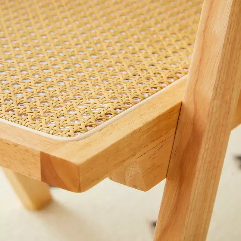 Chaises de salle à manger en bois massif avec dossier en rotin