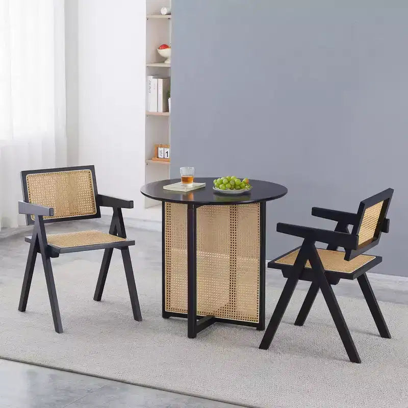 Chaises de salle à manger en bois massif avec dossier en rotin