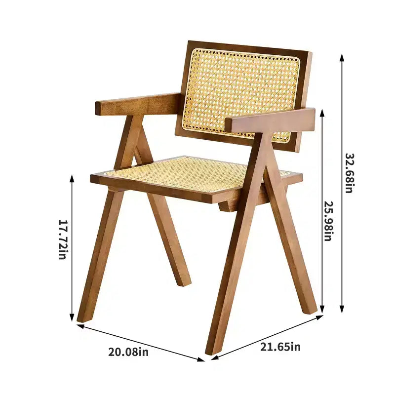 Chaises de salle à manger en bois massif avec dossier en rotin
