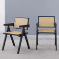 Chaises de salle à manger en bois massif avec dossier en rotin