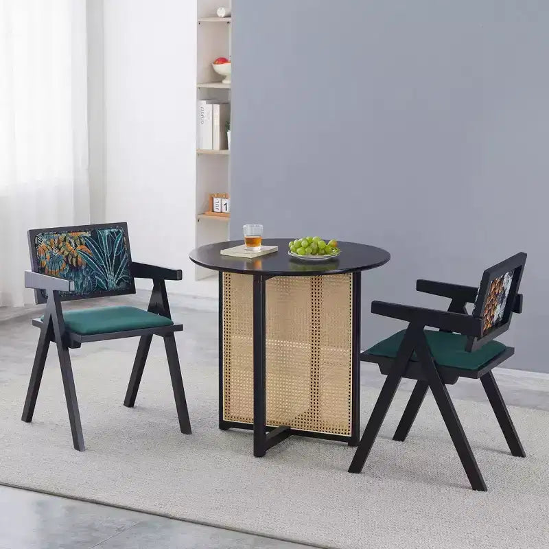 Chaises de salle à manger en bois massif avec dossier en rotin