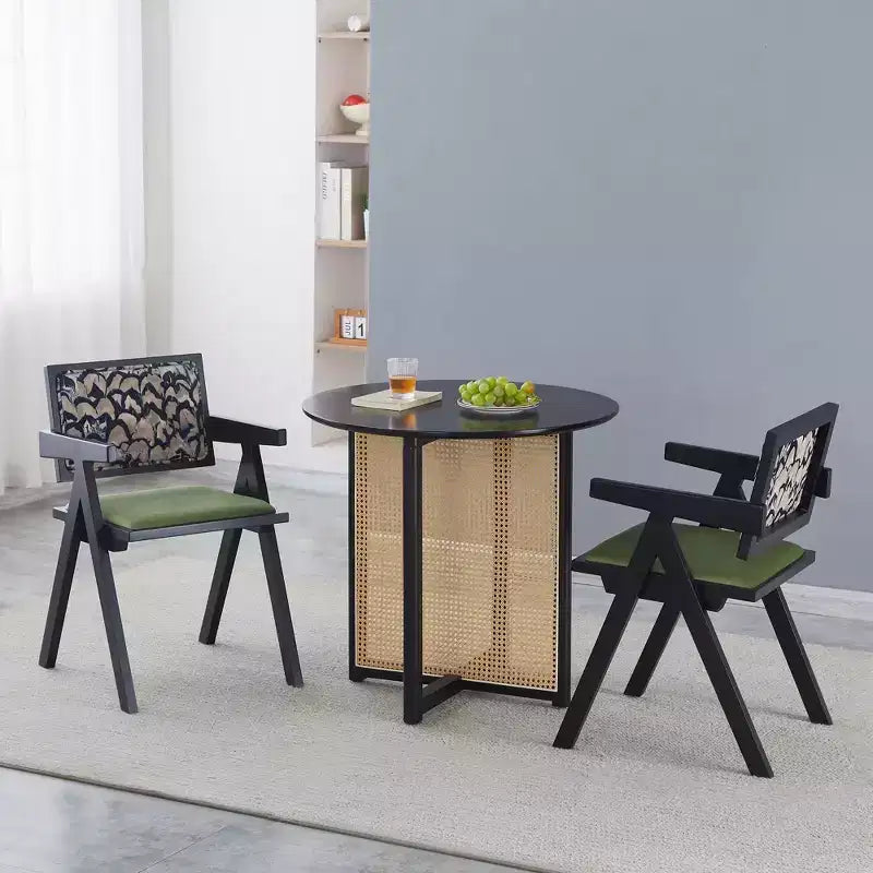 Chaises de salle à manger en bois massif avec dossier en rotin