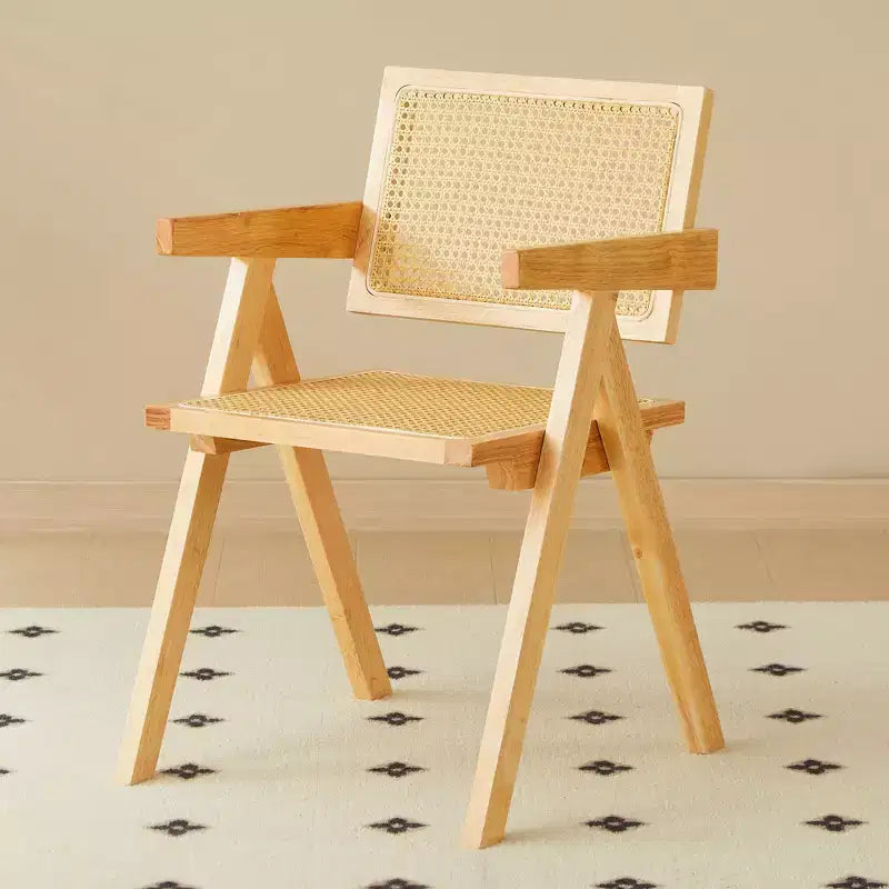 Okak Solid Wood Dining Chairs Set of 2, Dining Room Chairs with Rattan Back &amp; Armrest, Simple Kitchen Side Chairs for Table Living Room